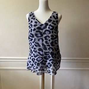 Cabi Feline Sleeveless Blouse Blue Cheetah Sleeveless sz S